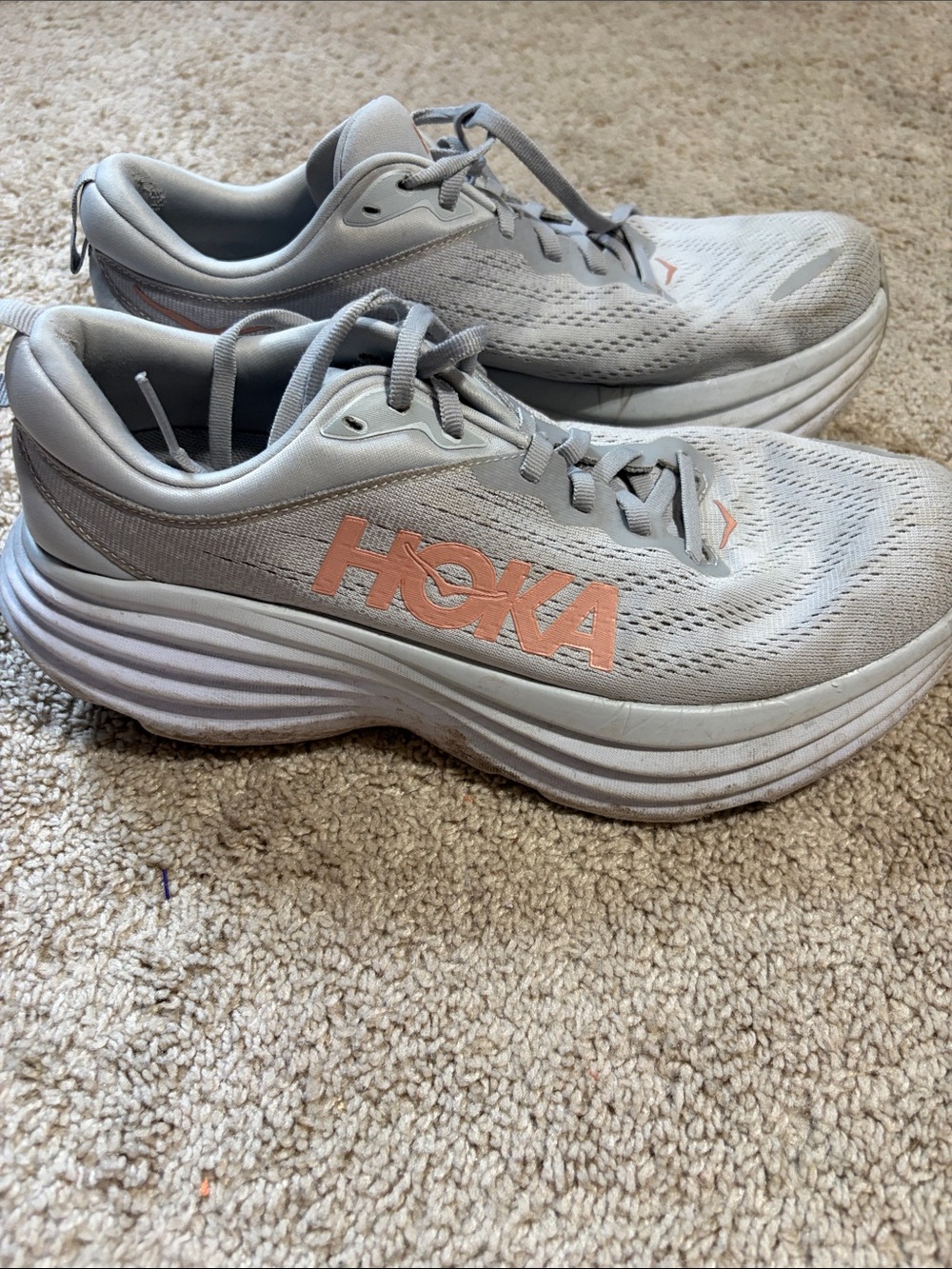 Hoka One One Bondi 8 Womens Sz 10B Shoes Gray Running Walking Gym Sneaker Traine